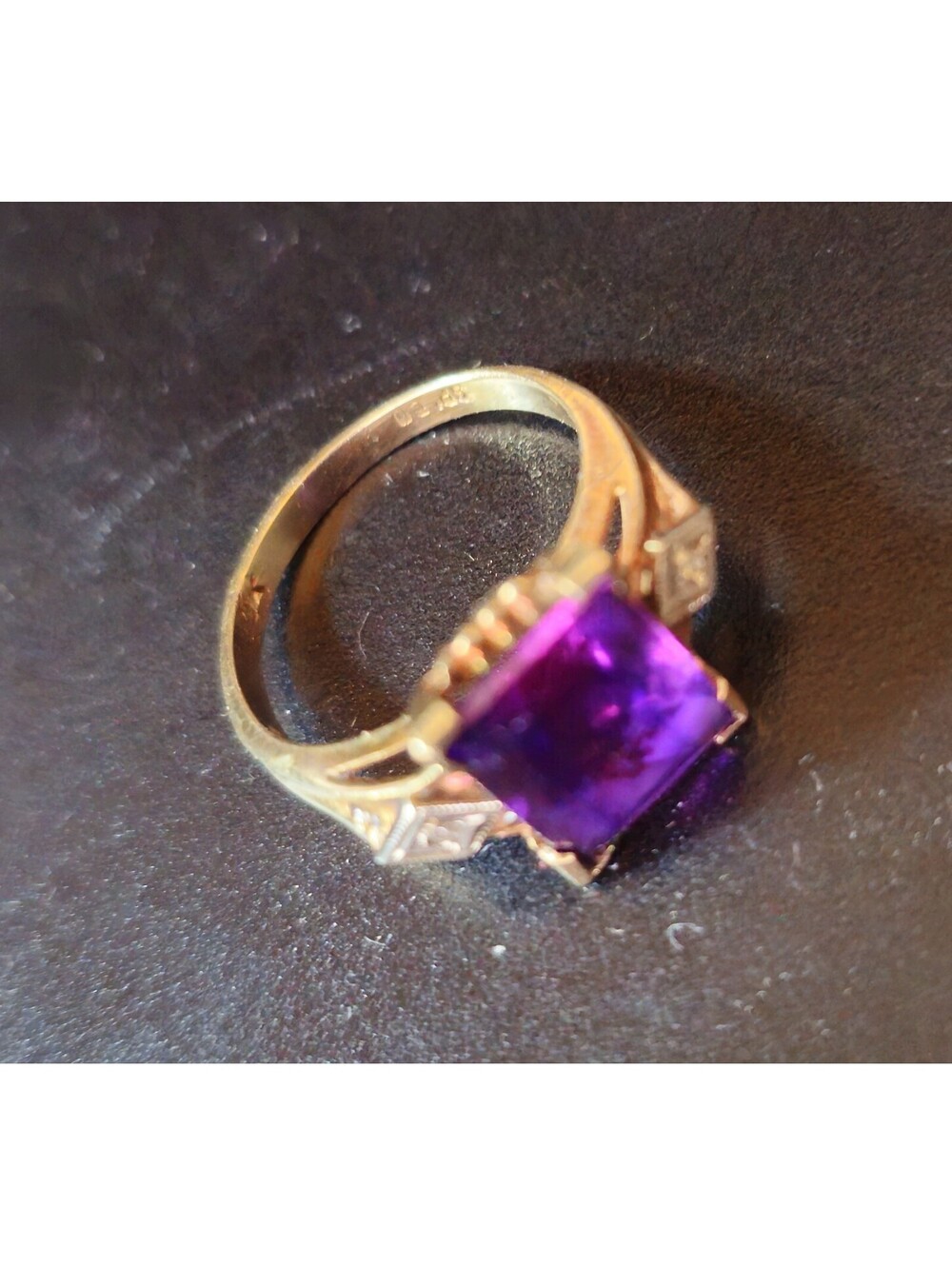 Vintage SP CO 10K Gold 2.5 ct Purple Amethyst & Diamond Art Deco Ring Sz 6 - Picture 10 of 13